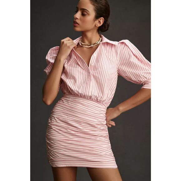 New Anthropologie Maeve Fitted Ruched Mini Shirt Dress Size Xl - Picture 2 of 9